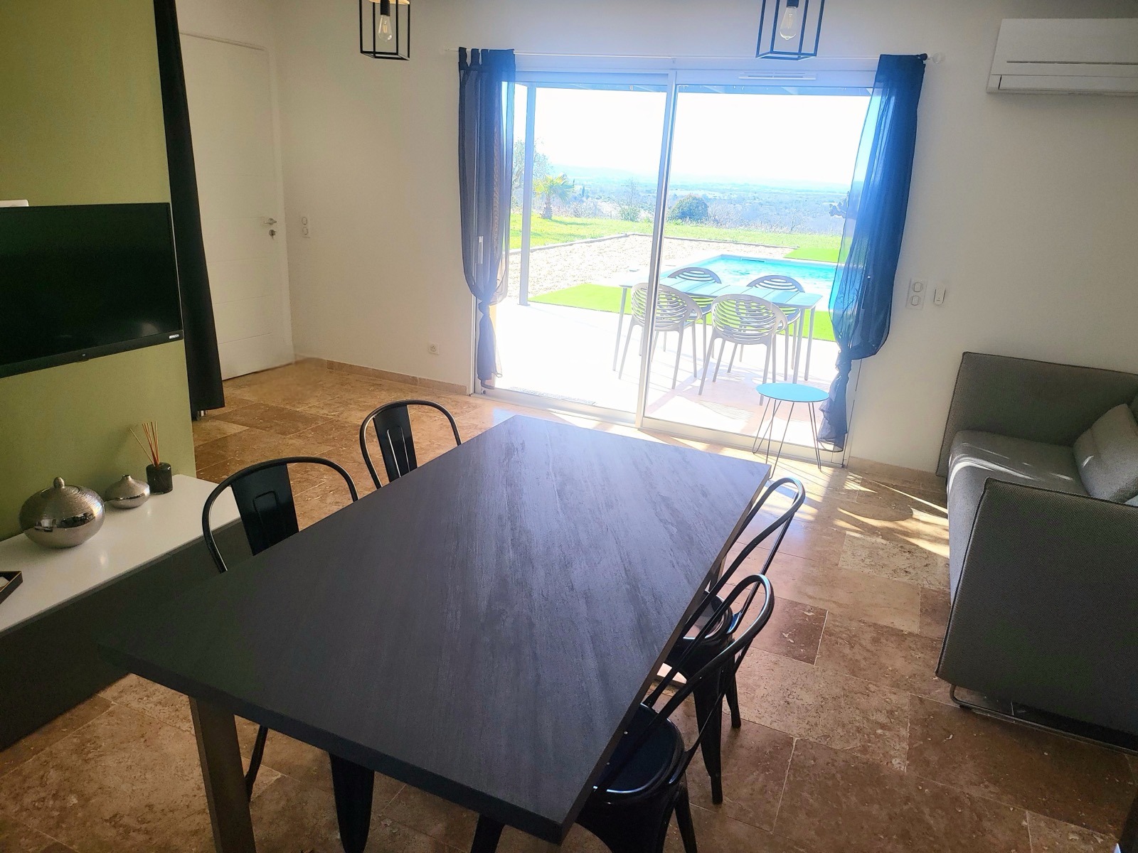 Living area with pool view